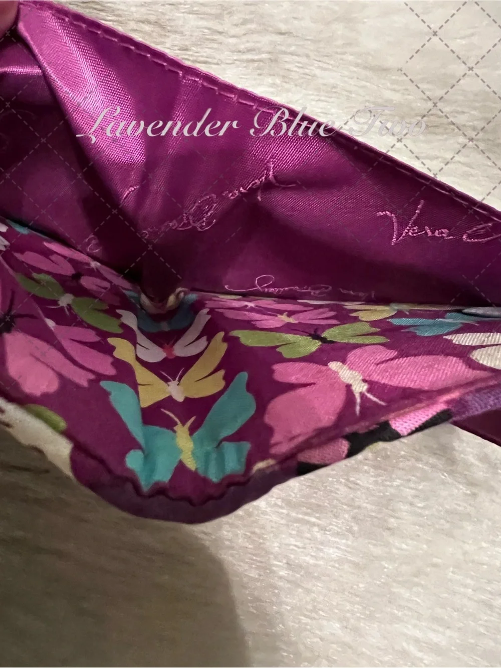 VERA BRADLEY Flutterby 2014 Trifold Euro Wallet Pink Purple Y2K Pink Purple Flor